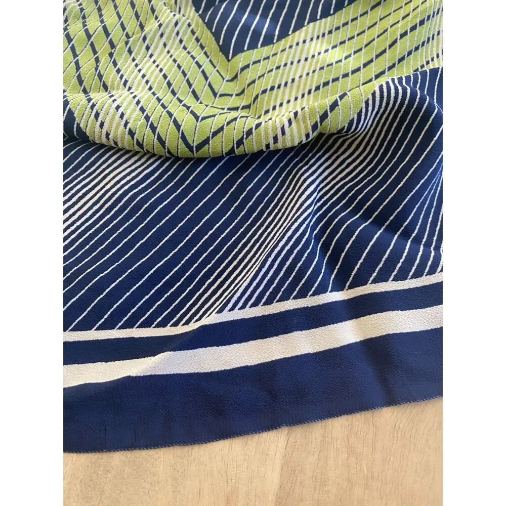 Navy Green Geometric Square Scarf Multi Wear Halter Neck Head Wrap Striped